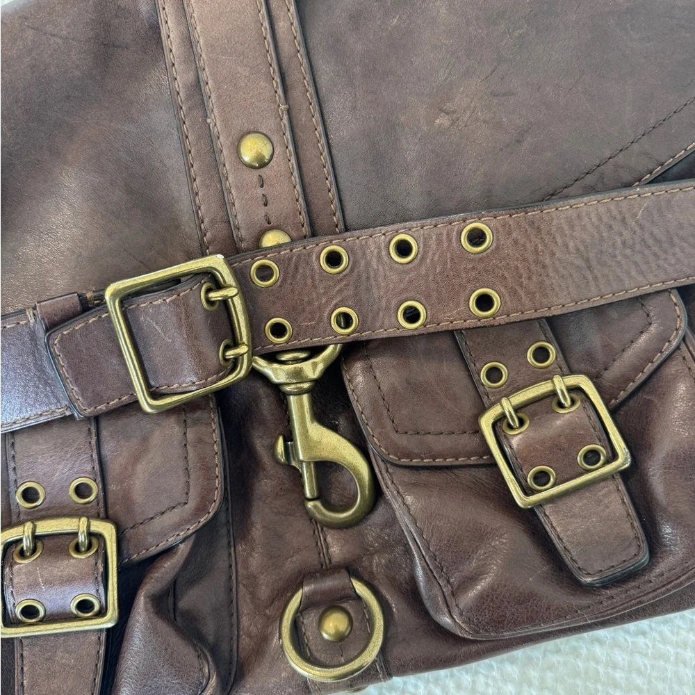 Leather Shoulder Bag in Brown - Classic Buckle Detail